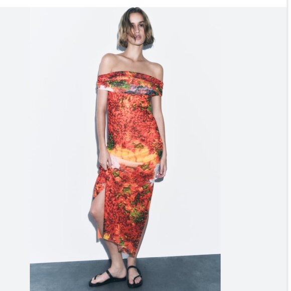 NWOT ZARA BLOGGERS FAV ALL OVER PRINT MIDI / MAXI DRESS  Rare - Picture 1 of 9